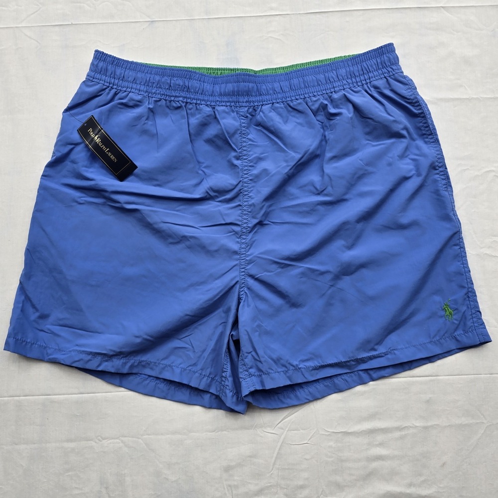 Polo Ralph Lauren Mens XXL Blue Swim Trunks Green Pony Logo NWT Mesh Lined